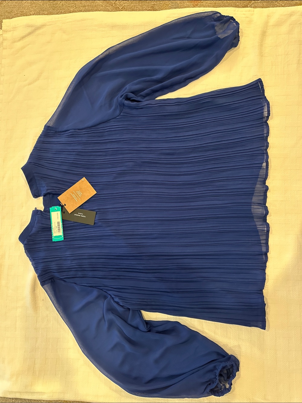 Vero Moda Navy Pleated Long-Sleeve Blouse NWT BEAUTIFUL COBALT